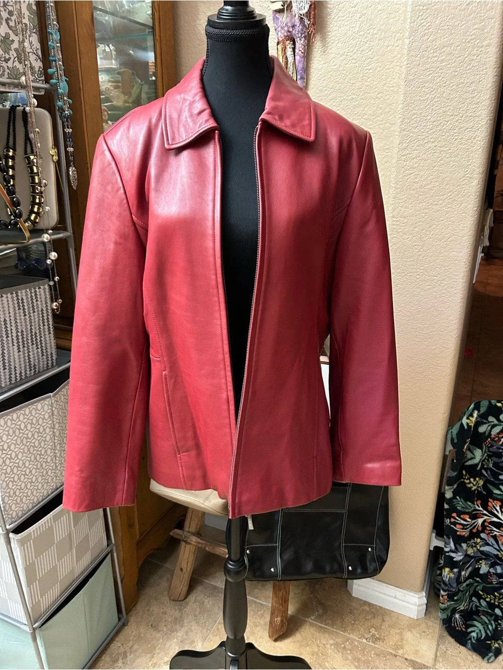 Liz Claiborne Genuine Leather Jacket Coral Pink XL